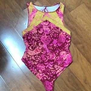 New Free People sleeveless pink flowered bodysuit
